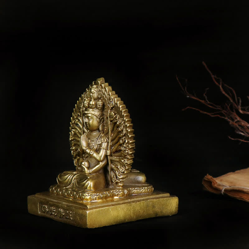 Figurine d'Avalokitesvara à mille mains de Chenrezig, statue de protection double face Kuan Yin Bodhisattva en cuivre massif, décoration - image 6