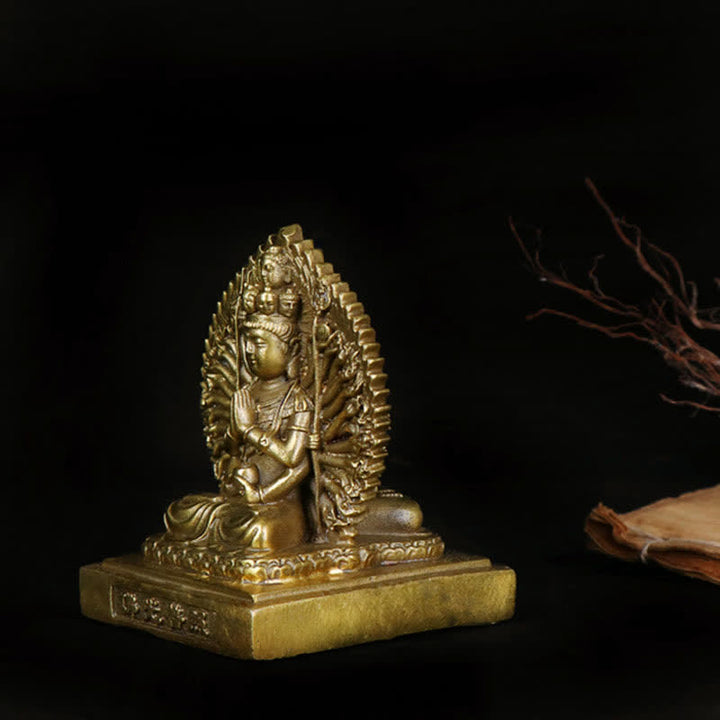 Figurine d'Avalokitesvara à mille mains de Chenrezig, statue de protection double face Kuan Yin Bodhisattva en cuivre massif, décoration - image 6