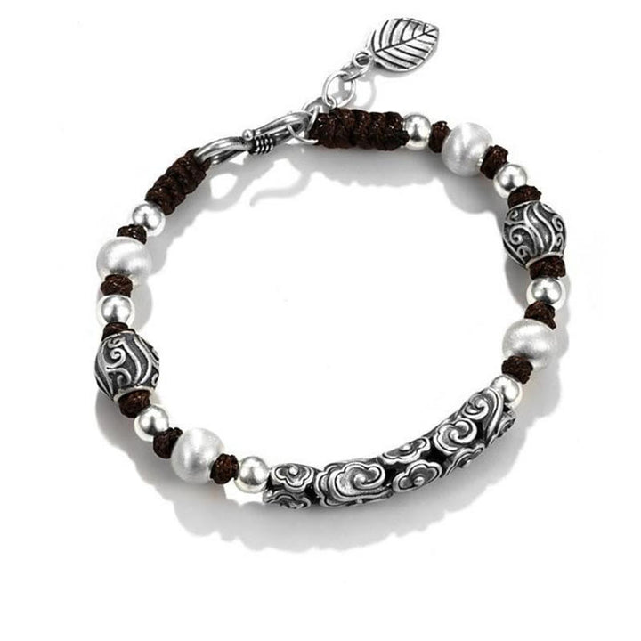 Bracelet en fil de richesse en argent sterling 999 fait main en cuivre et Buddha Stones du Tibet
