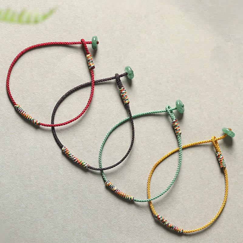 Bracelet en corde tressée tibétain fait main en aventurine verte avec Buddha Stones et protection de la chance