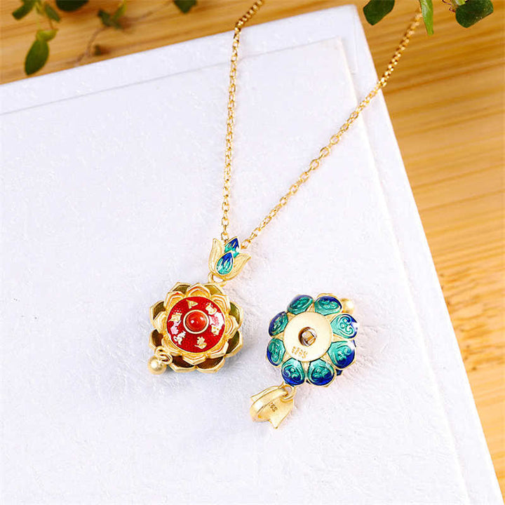 Collier pendentif en argent sterling 925 avec roue de prière en agate rouge du Tibet - image 8