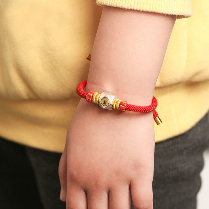 Bracelet pour enfants fabriqué à la main en argent sterling 999 avec Buddha Stones et signe du zodiaque chinois