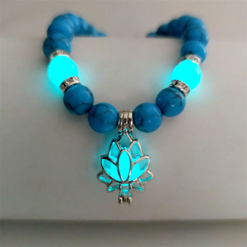 Bracelet de protection Lotus en perles lumineuses en turquoise tibétaine Buddha Stones