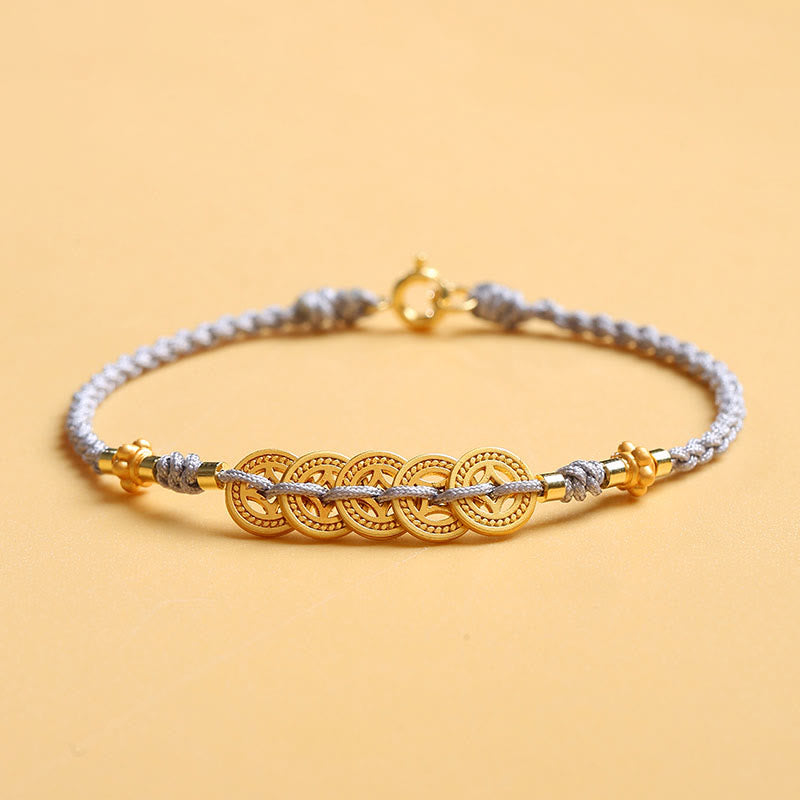 Bracelet tressé en corde bleue avec perles et arbre de fortune en cuivre et Buddha Stones