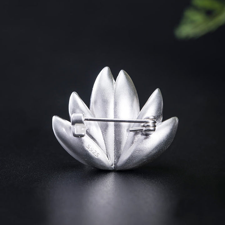 Buddha Stones Argent Sterling 925 Fleur de lotus Perle Nouveau départ Broche
