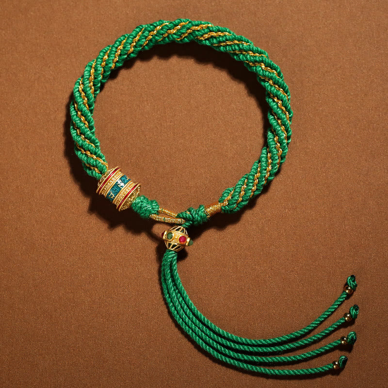 Bracelet tibétain en corde tressée avec breloque porte-bonheur Thangka en Buddha Stones