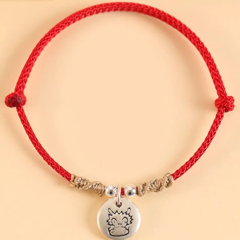 Bracelet tressé en argent sterling 999 fait main avec Buddha Stones Année du Dragon, joli signe du zodiaque chinois - image 1