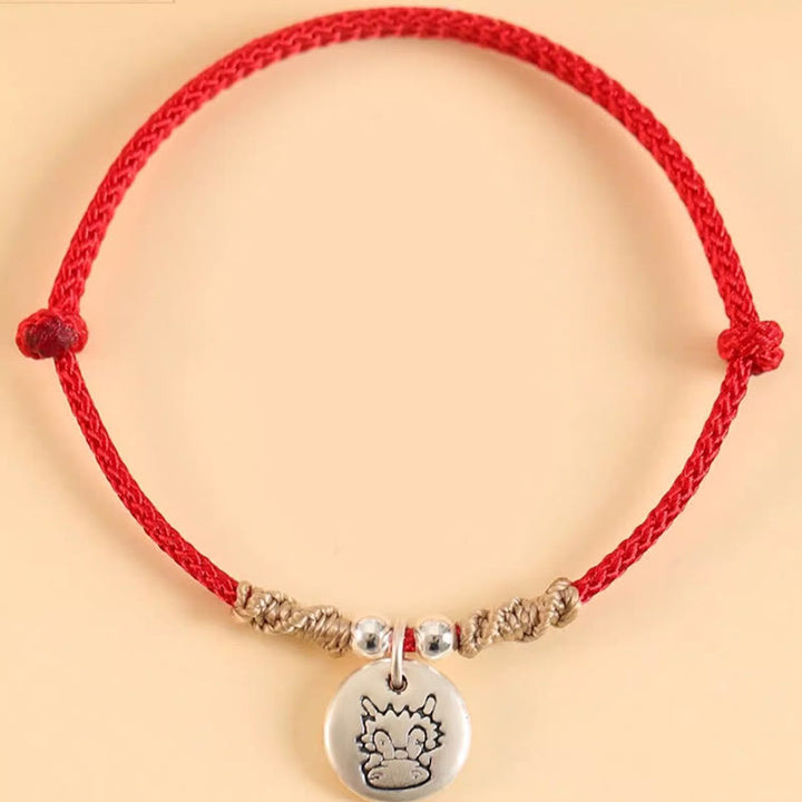 Bracelet tressé en argent sterling 999 fait main avec Buddha Stones Année du Dragon, joli signe du zodiaque chinois - image 1