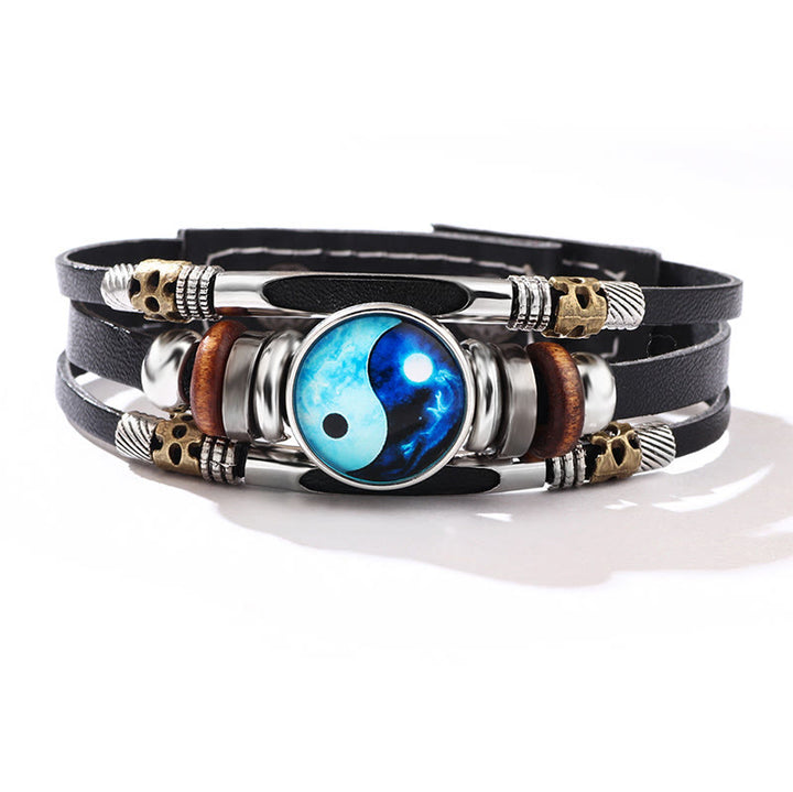 Bracelet d'équilibre en cuir Yin Yang Buddha Stones
