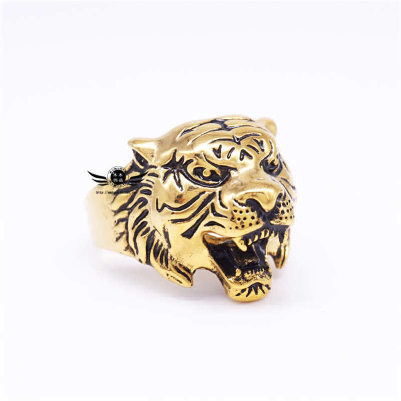 Bague de motard punk rock calme et équilibrée en acier titane avec tête de tigre pour homme
