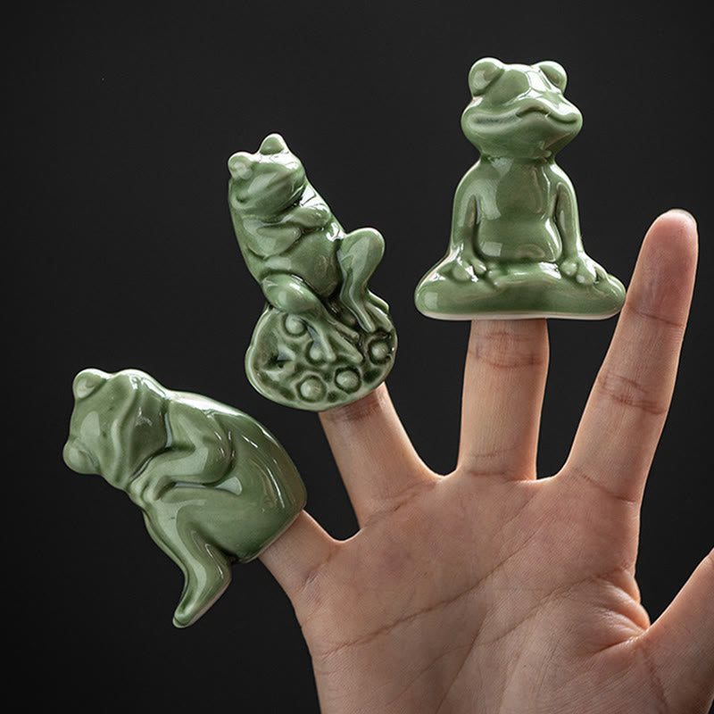 Buddha Stones Mini Petite Méditation Lotus Repos Grenouille Céramique Richesse Chance Maison Thé Animal Figurine Décoration