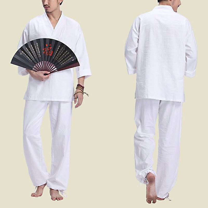 Ensemble de vêtements de yoga pour homme Buddha Stones, méditation, prière, col en V, coton et lin, pratique spirituelle zen - image 16