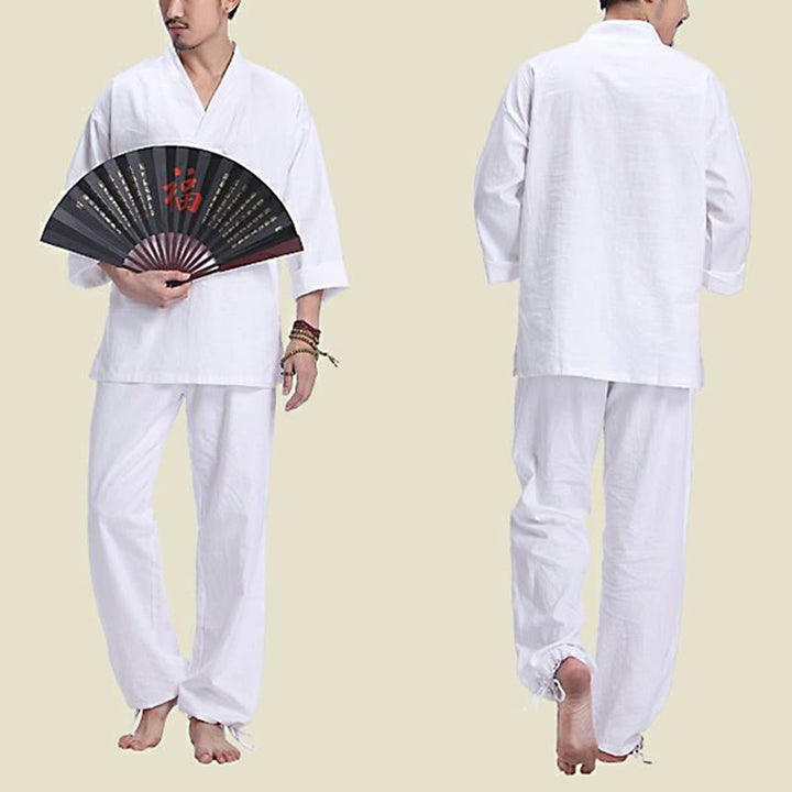 Ensemble de vêtements de yoga pour homme Buddha Stones, méditation, prière, col en V, coton et lin, pratique spirituelle zen - image 16