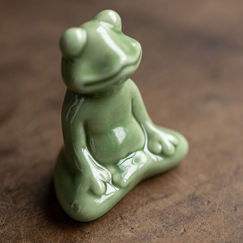 Buddha Stones Mini Petite Méditation Lotus Repos Grenouille Céramique Richesse Chance Maison Thé Animal Figurine Décoration
