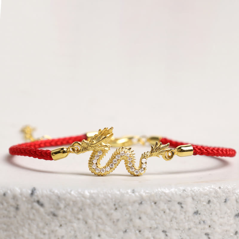 Bracelet en argent sterling 925 Buddha Stones Année du Dragon Bracelet porte-bonheur en corde rouge