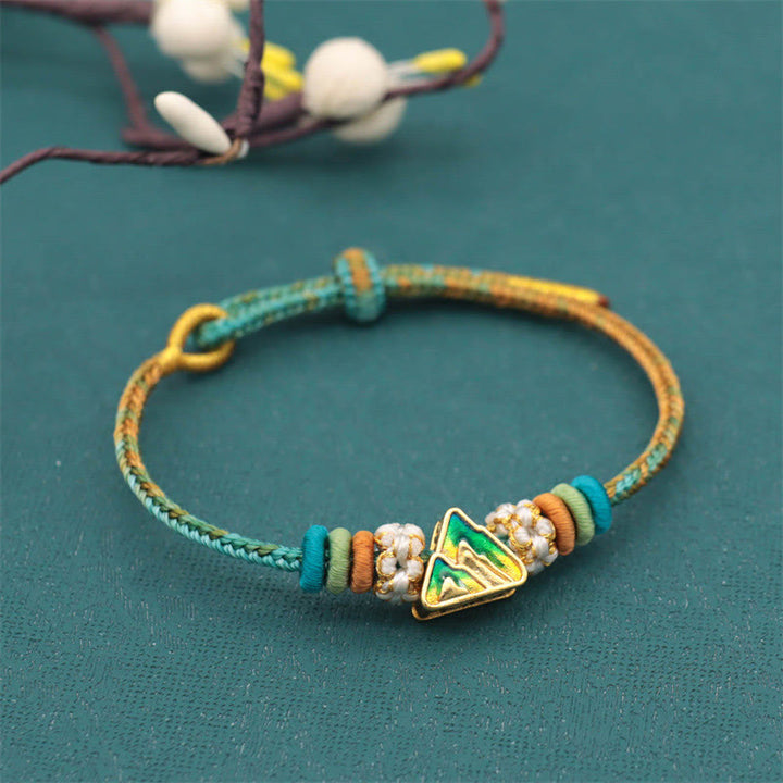 Bracelet tressé fait main en corde porte-bonheur avec nœud de paix à huit fils et nœud de fleur de pêcher en Buddha Stones - Panorama de rivières et de montagnes (accessoire de montagne) (tour de poignet 14-18 cm) - image 12