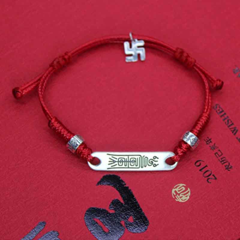 Bracelet tressé en argent sterling 925 Buddha Stones et ficelle rouge