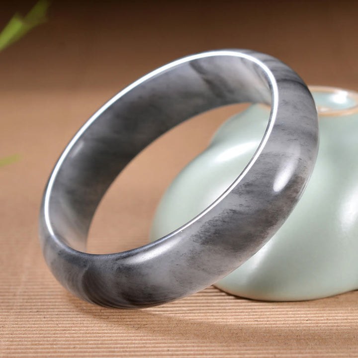 Bracelet de richesse en jade doré et soie couleur encre naturelle Buddha Stones