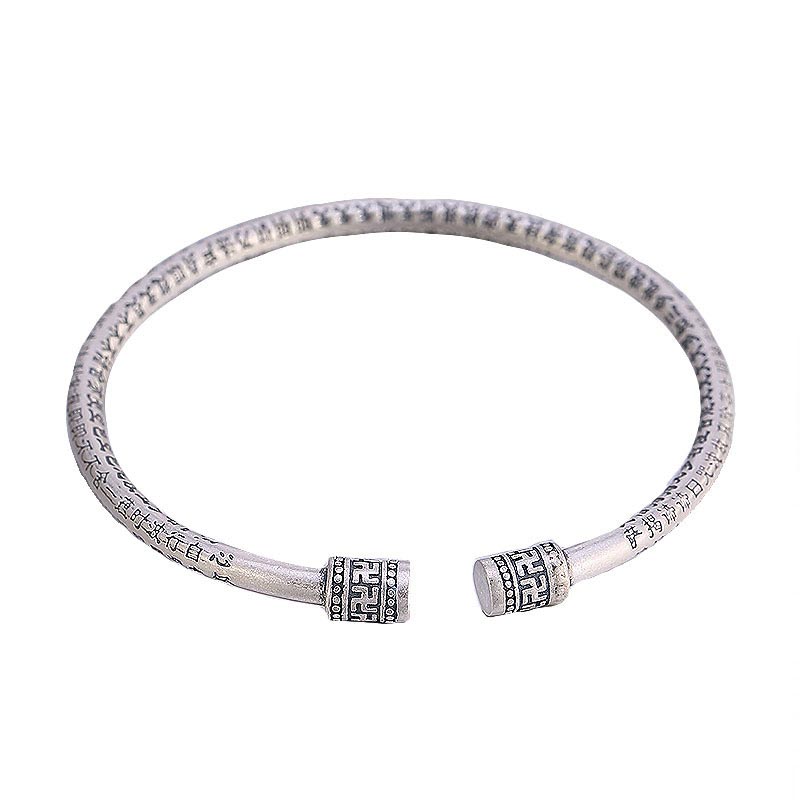 Bracelet porte-bonheur tibétain en cuivre blanc Buddha Stones et Sutra du cœur