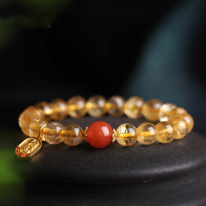 Bracelet porte-bonheur en Buddha Stones, citrine, agate rouge