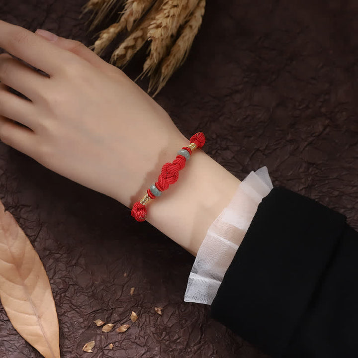 Bracelet tressé pour couple avec cordon rouge en jade et Buddha Stones