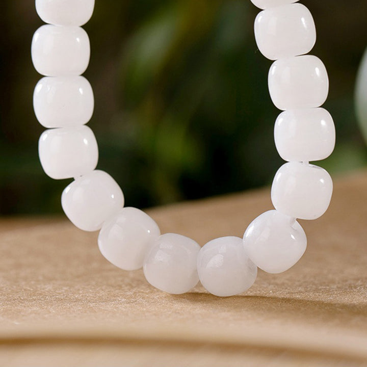Bracelet de bénédiction du bonheur en jade blanc Hetian Buddha Stones