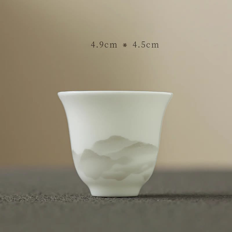 Buddha Stones Peinture à l'encre vintage Montagne Porcelaine blanche Céramique Gaiwan Sancai Tasse à thé Kung Fu Tasse à thé et soucoupe avec couvercle Ustensile à thé Théière