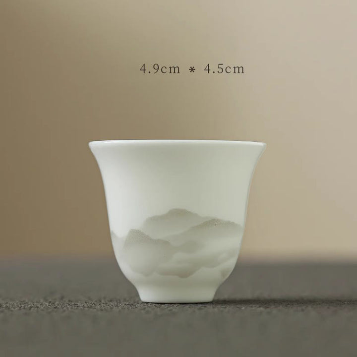 Buddha Stones Peinture à l'encre vintage Montagne Porcelaine blanche Céramique Gaiwan Sancai Tasse à thé Kung Fu Tasse à thé et soucoupe avec couvercle Ustensile à thé Théière