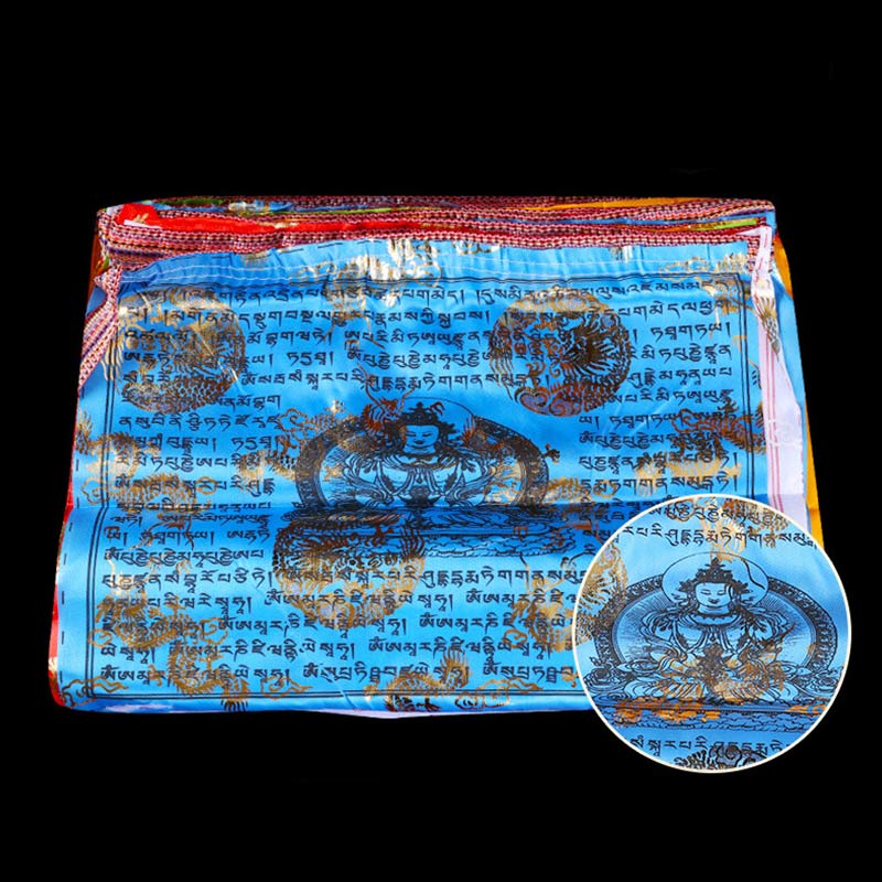 Buddha Stones Décoration extérieure de 20 drapeaux de prière représentant le cheval du vent tibétain aux 5 couleurs et le Sutra de la longévité - image 3