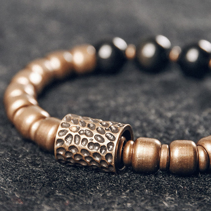 Bracelet de guérison en cuivre Buddha Stones et pierre de lave, obsidienne arc-en-ciel