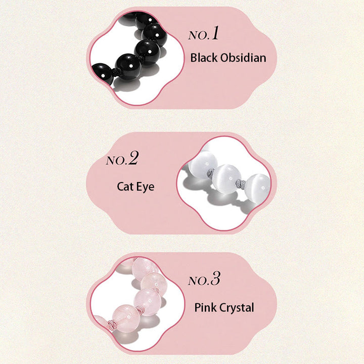 Bracelet de force PiXiu en obsidienne noire naturelle œil de chat et cristal rose Buddha Stones