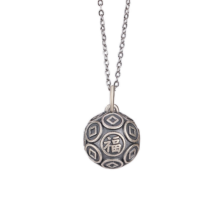 Buddha Stones en argent sterling 990 avec pendentif en forme de pièce de monnaie en cuivre et personnage Fu