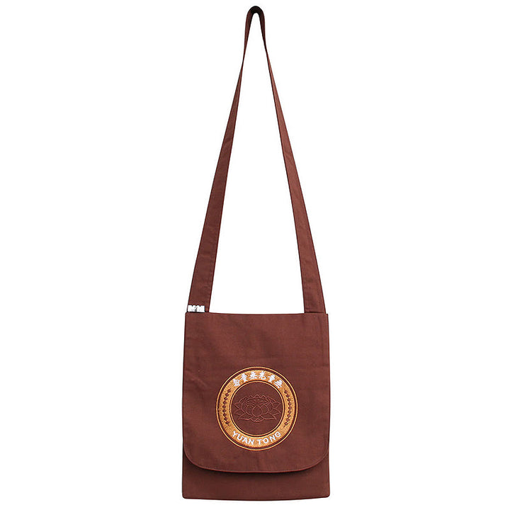 Sac à bandoulière en coton avec broderie de lotus pour la pratique spirituelle