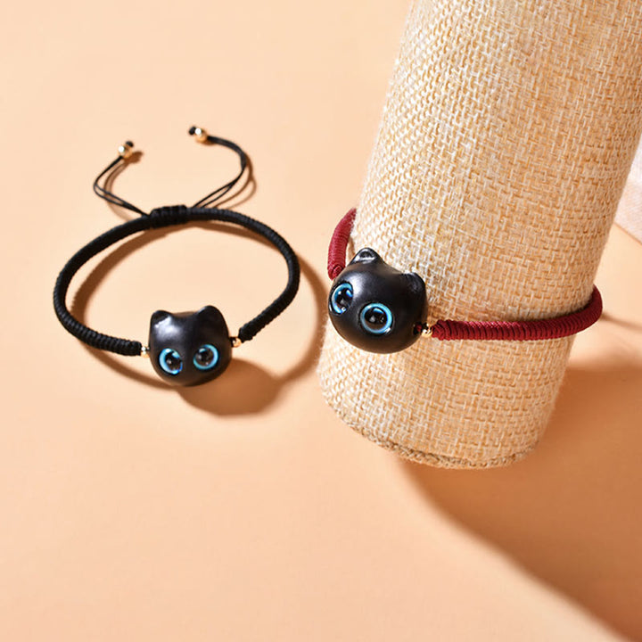 Bracelet tressé en bois d'ébène avec tête de chat et Buddha Stones - image 22