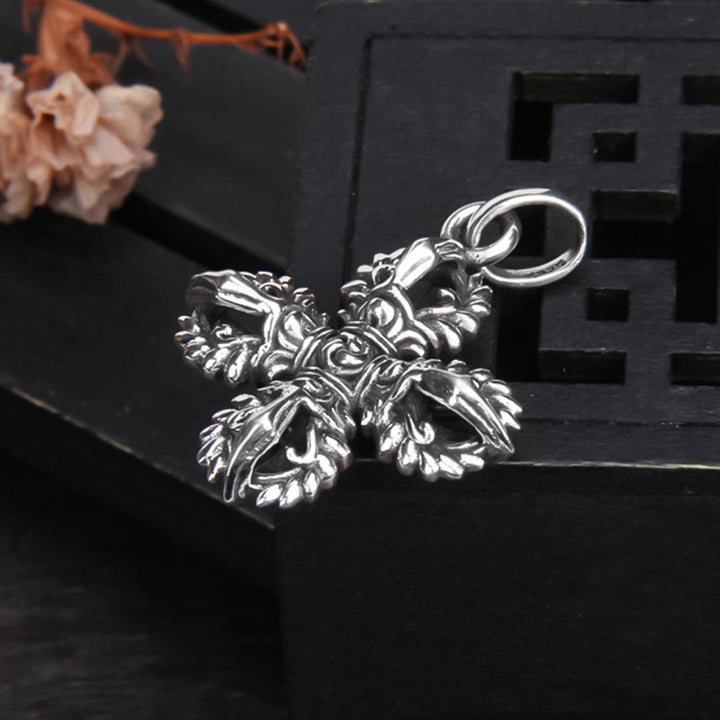 Collier pendentif de force spirituelle double Dorje Vajra en argent sterling 925 Buddha Stones