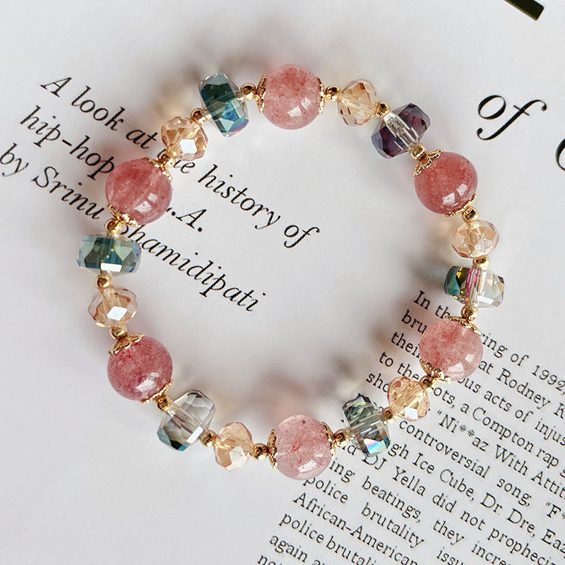 Bracelet positif en cristal coloré en quartz fraise naturel Buddha Stones