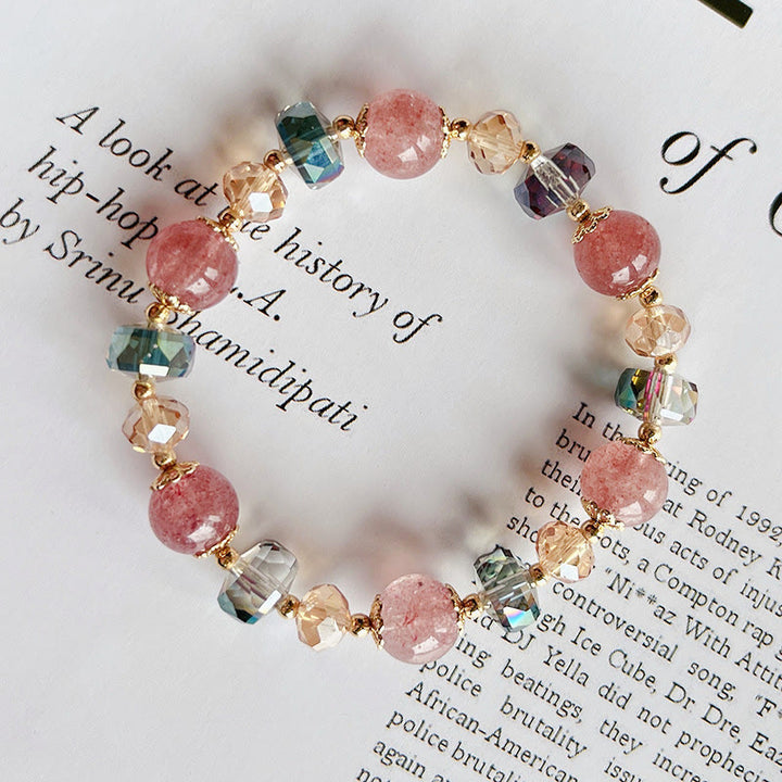 Bracelet positif en cristal coloré en quartz fraise naturel Buddha Stones