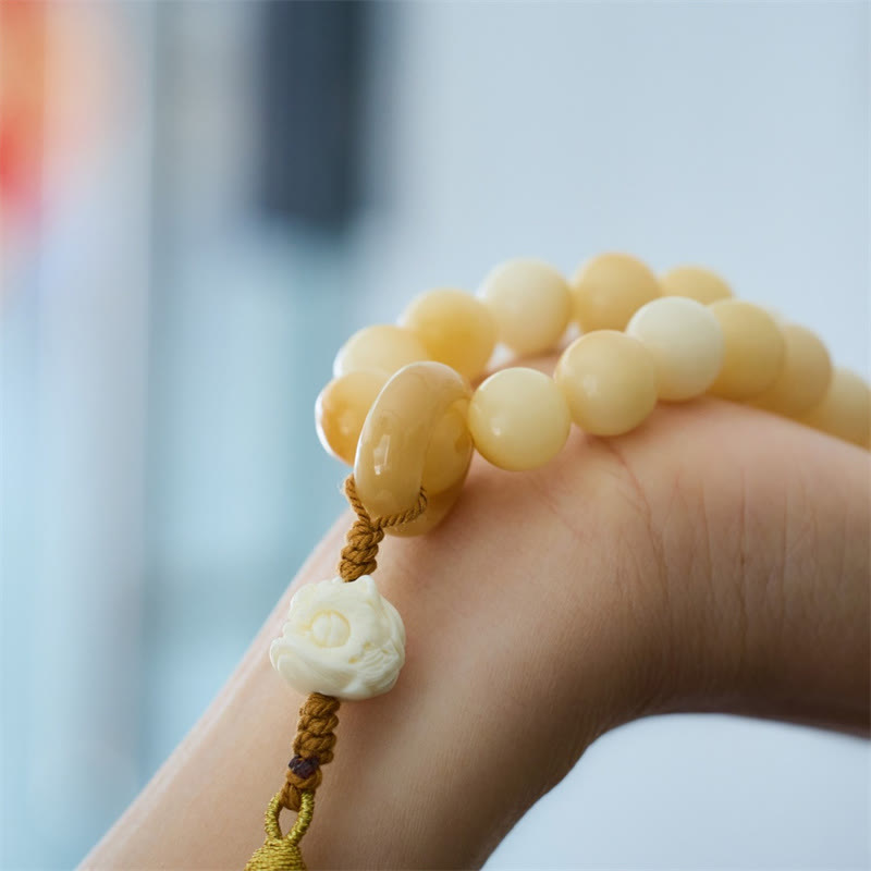Buddha Stones Graine de Bodhi Naturelle Fruit d'Ivoire Lion Dansant Charme Harmonie Gland Poignet Mala