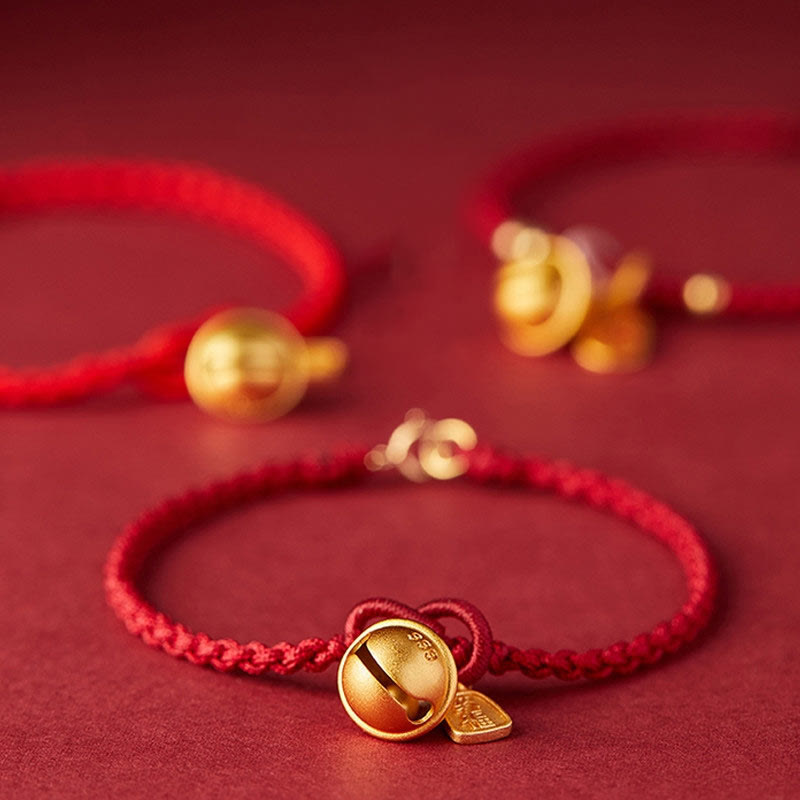 Bracelet en corde rouge avec breloque en forme de personnage Fu fait à la main en Buddha Stones