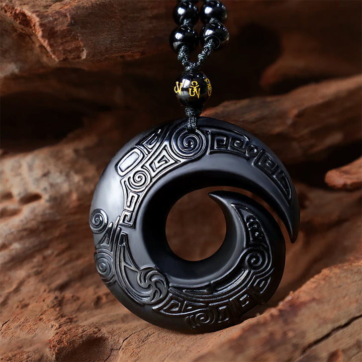 Collier pendentif en obsidienne noire naturelle et obsidienne glacée avec Buddha Stones