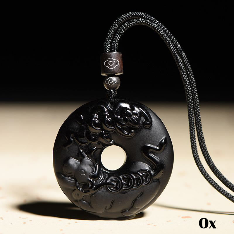 Collier avec pendentif en obsidienne noire naturelle et Buddha Stones du zodiaque chinois - Bœuf - image 14
