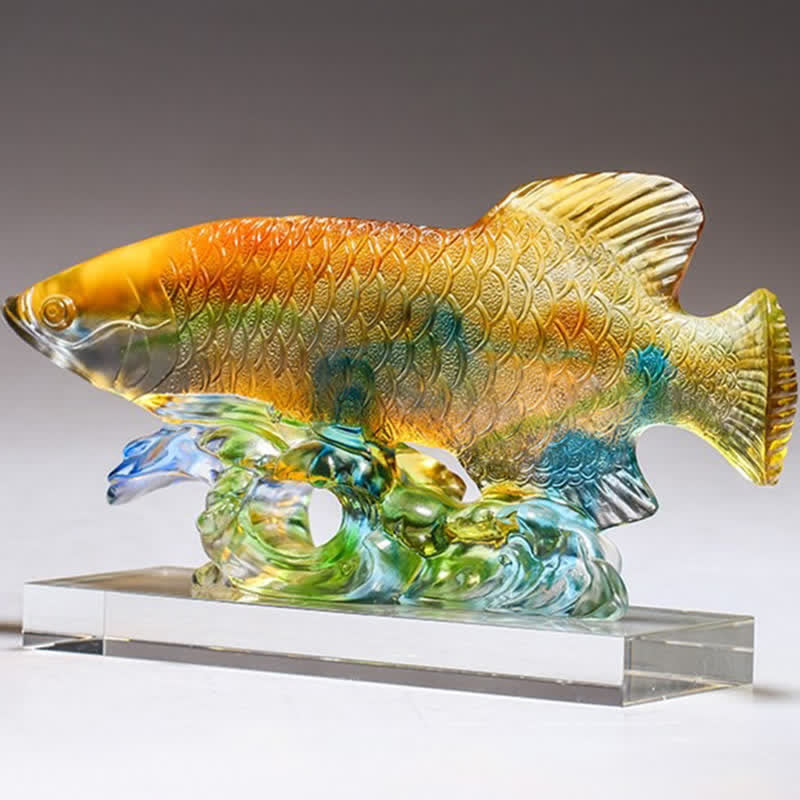 Pièce d'art en cristal de poisson Koi faite à la main Liuli, décoration de bureau à domicile porte-bonheur