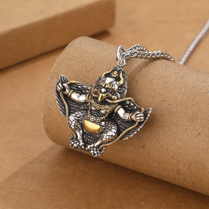 Collier pendentif de protection en cuivre avec oiseau Garuda et Buddha Stones du Tibet
