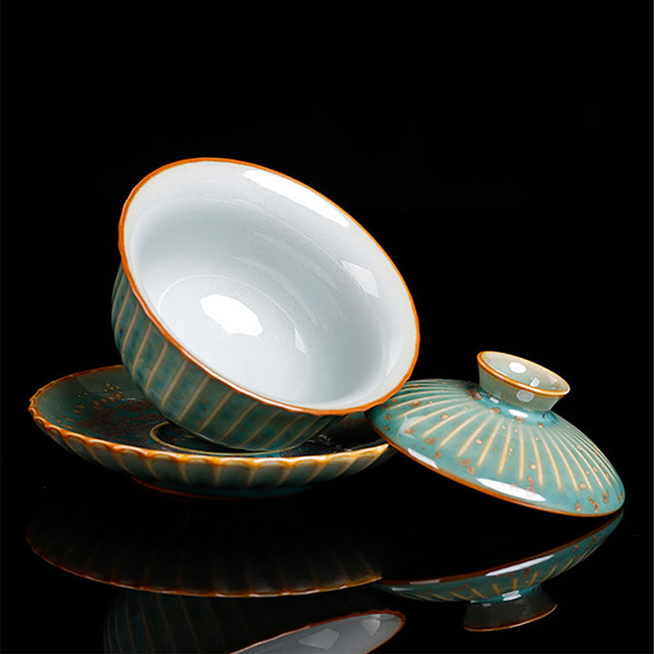 Buddha Stones Rétro Glaçure Changement De Four En Céramique Gaiwan Sancai Tasse À Thé Kung Fu Tasse À Thé Et Soucoupe Avec Couvercle