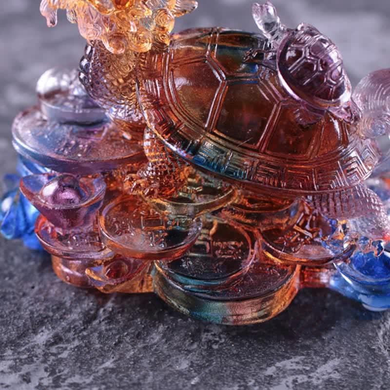 Buddha Stones Feng Shui Dragon Tortue Pièces de monnaie en cristal Liuli fait à la main Pièce d'art porte-bonheur Décoration de bureau à domicile
