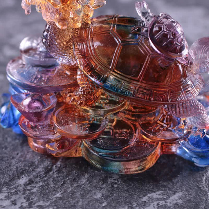 Buddha Stones Feng Shui Dragon Tortue Pièces de monnaie en cristal Liuli fait à la main Pièce d'art porte-bonheur Décoration de bureau à domicile