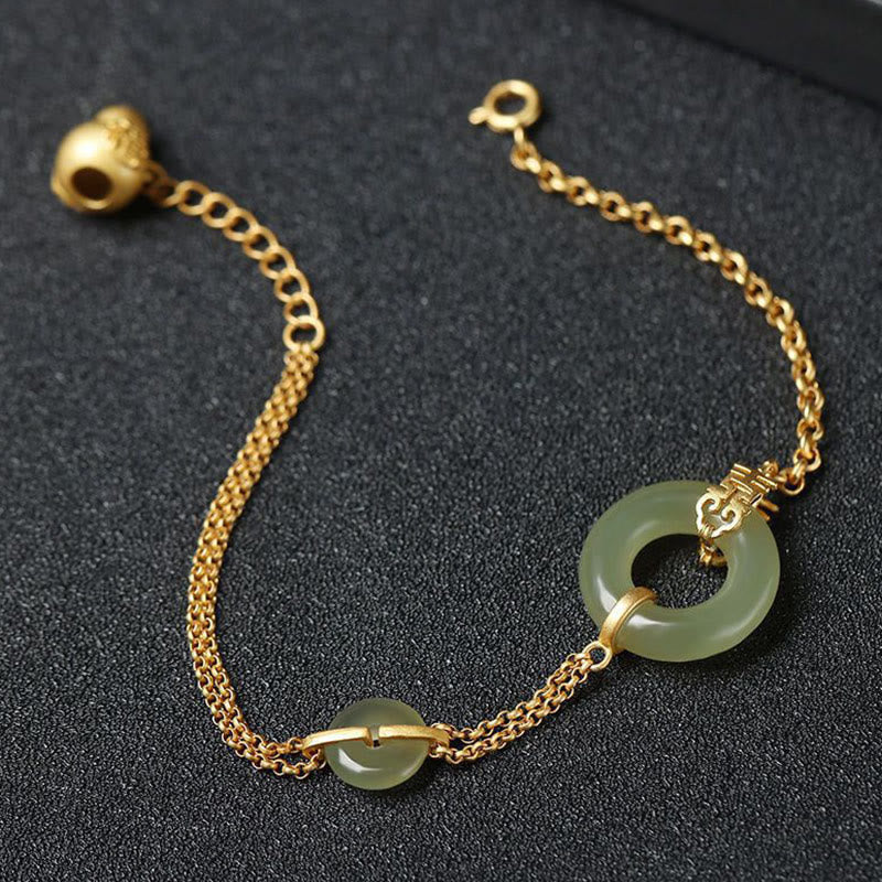 Bracelet en chaîne de prospérité propice avec boucle de paix en jade ronde et Buddha Stones