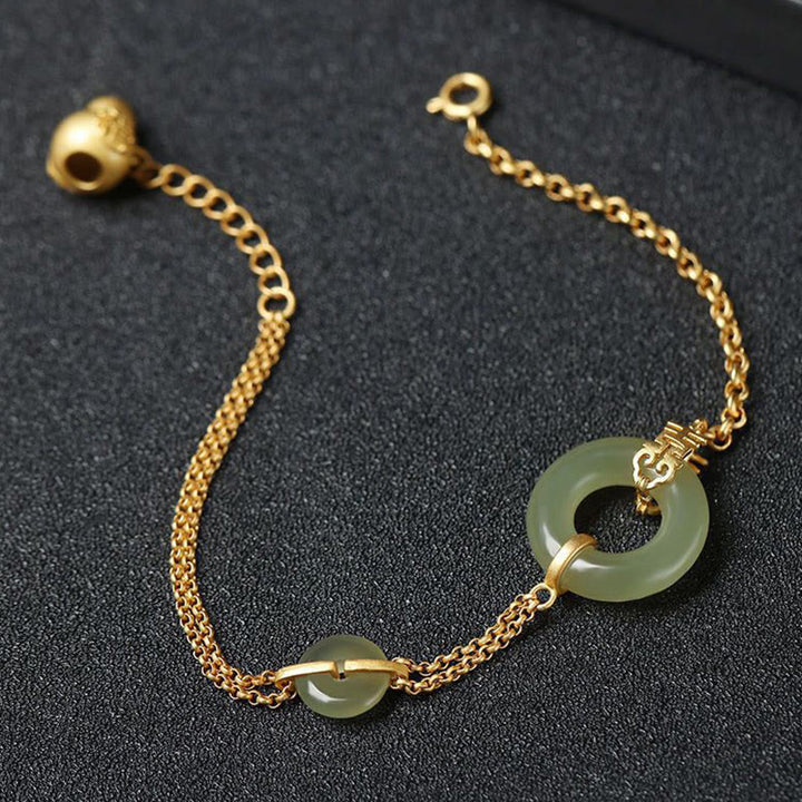 Bracelet en chaîne de prospérité propice avec boucle de paix en jade ronde et Buddha Stones