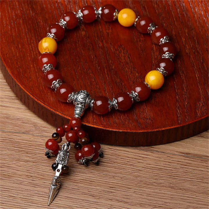 Bracelet de guérison en pierre d'agate rouge œil de tigre naturel, veine de dragon, Vajra Dorje, décoration de voiture