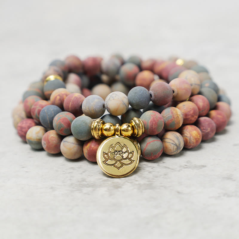 Bracelet énergétique courageux en pierre de jaspe Picasso avec 108 perles de Mala Buddha Stones